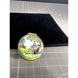 English Halcyon Day Trinket Box.Happy Anniversary Courting Scene